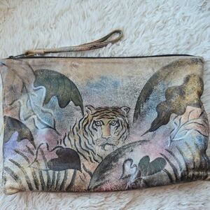 Vintage Sova Hand Painted Leather Crouching Tiger 10"×15" Clutch
